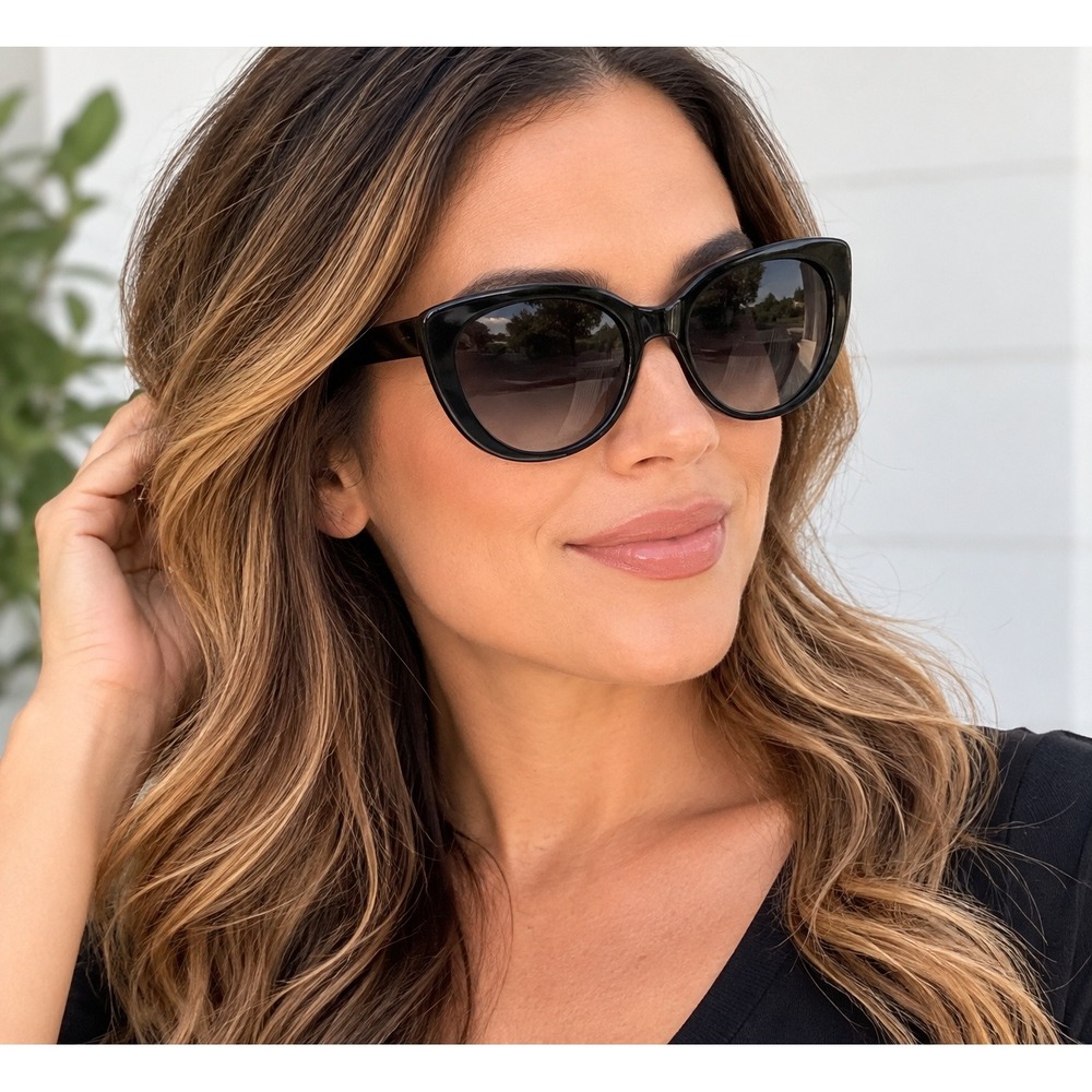 Kate Spade Everett/F/S Black Cat Eye Sunglasses Gray Gradient 56-18-140 Case